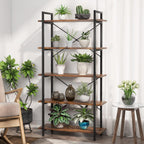 63" Tall 5-Tier Rustic Brown Industrial Bookshelf