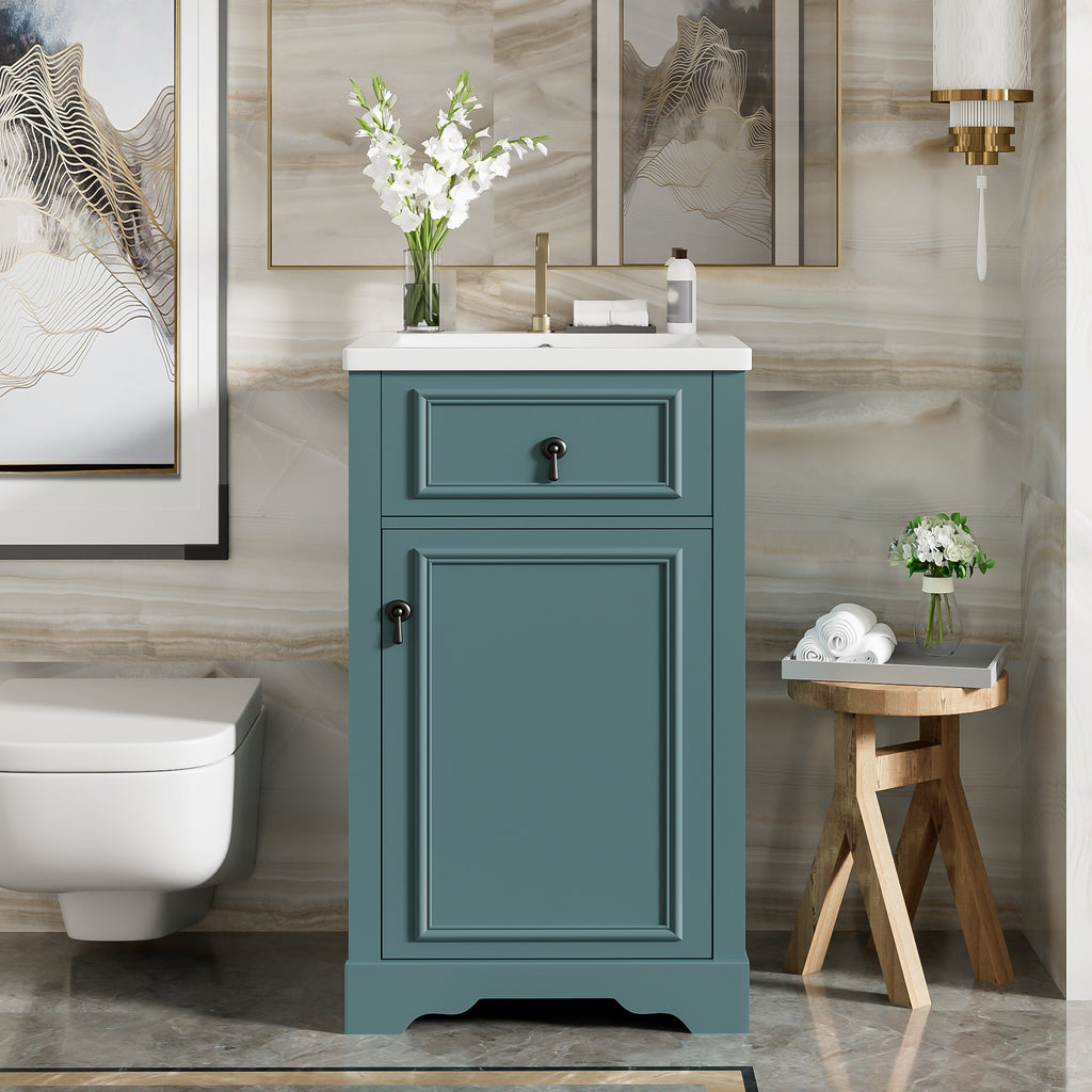 20-Inch Bathroom Vanity with Ceramic Sink, Soft Close Door & Storage Rack