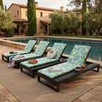 Black Acacia Wood Chaise Lounge with Cushion Set