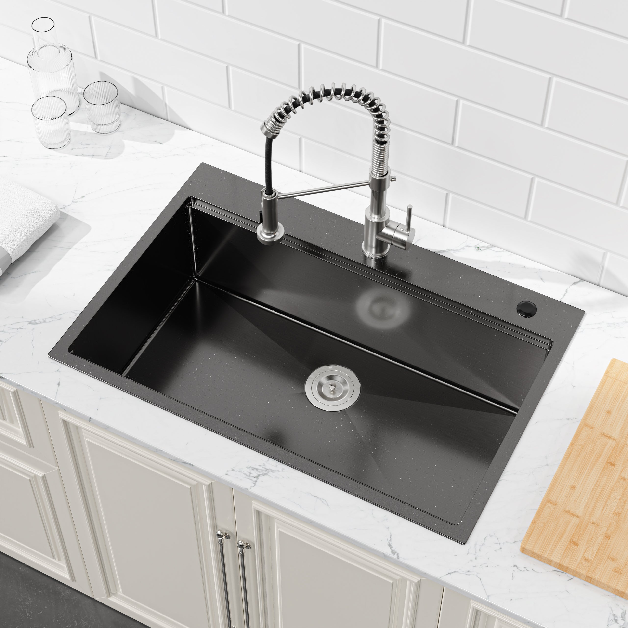 Stainless Steel Kitchen Sink, 33"x22" Single Bowl, Overmount Handmade Sink