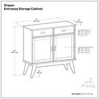 Draper 36 Inch Wide Solid Wood Mid Century Entryway Storage Cabinet
