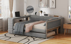 Full Size Upholstered Platform Bed with Storage Shelves, Desk, Charging Station and Trundle
