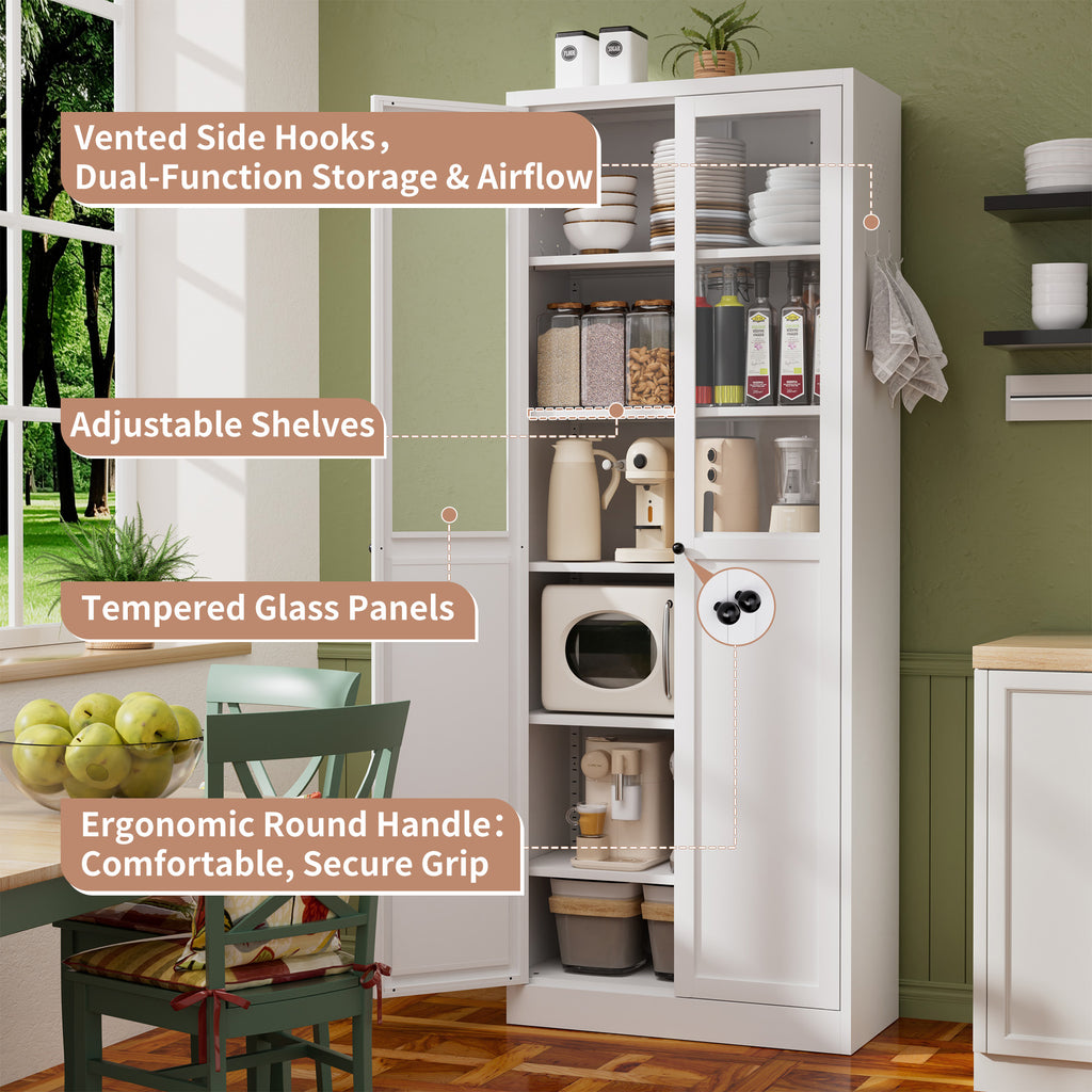 72" Metal Kitchen Pantry Cabinet with Doors & Shelves