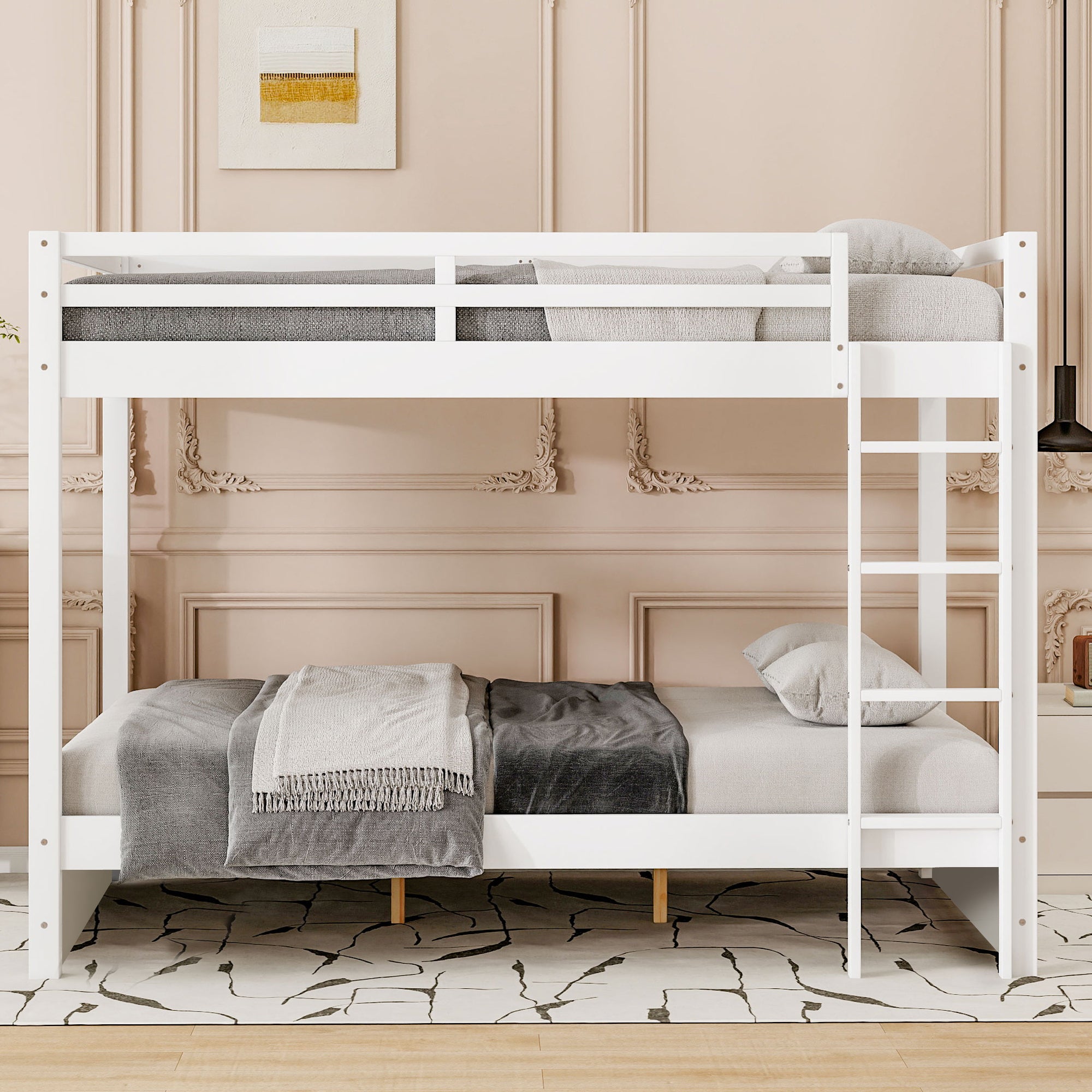 Wood Queen Size Bunk Bed with Ladder