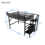 Queen Size Loft Bed with Stairs, Light, and Storage