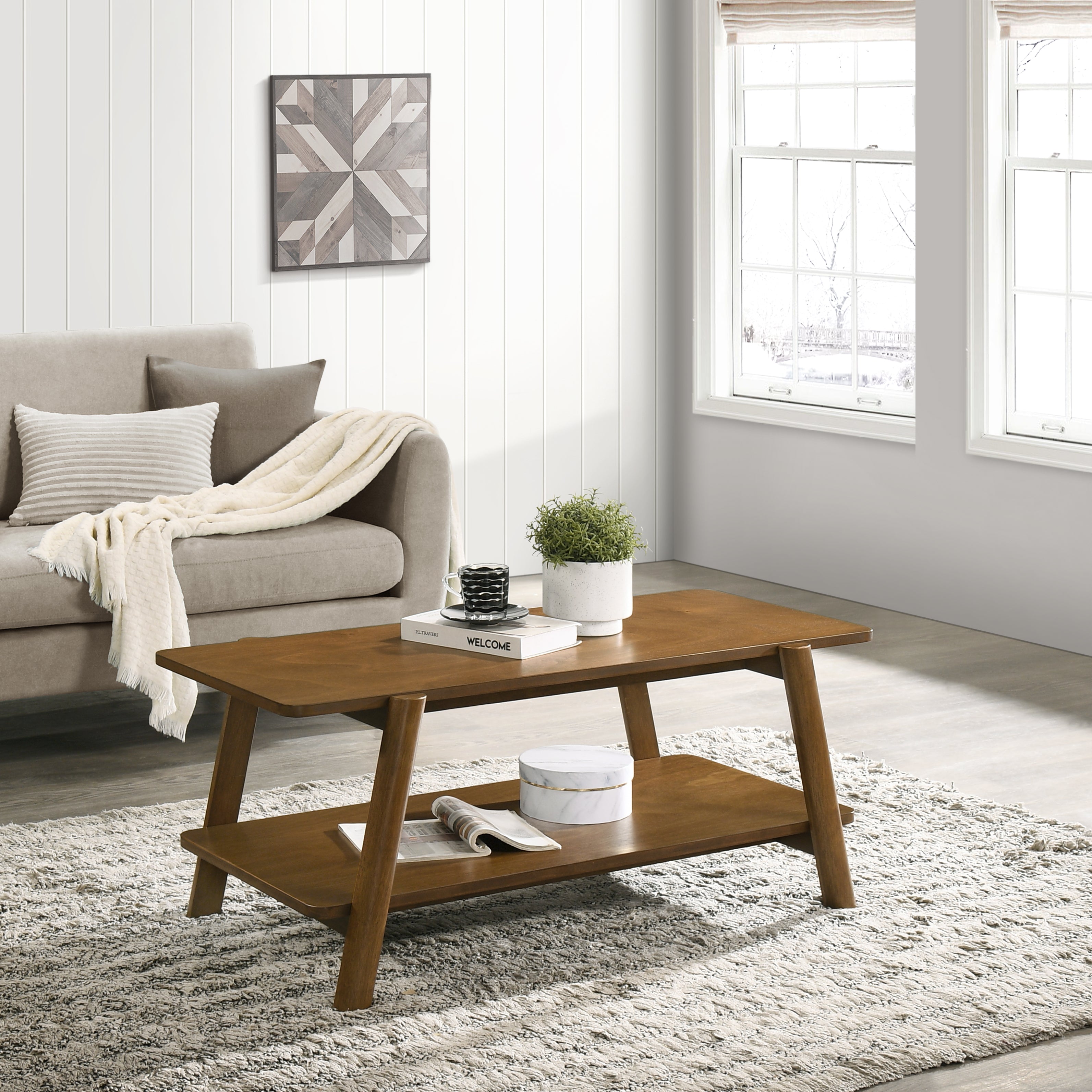 Metz Mid-Century Modern Wood Shelf 3-Piece Coffee Table Set