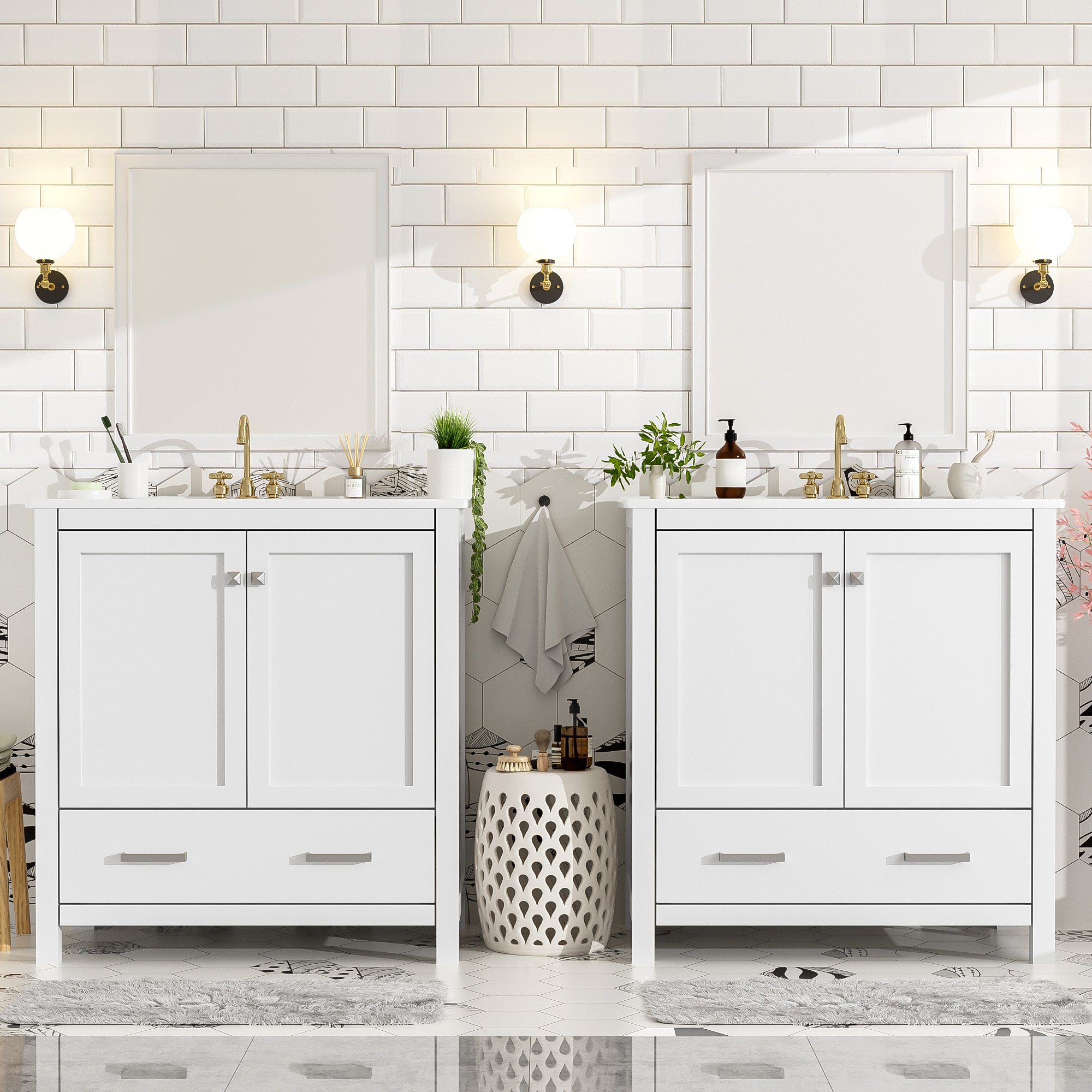 60" White Bathroom Vanity Set