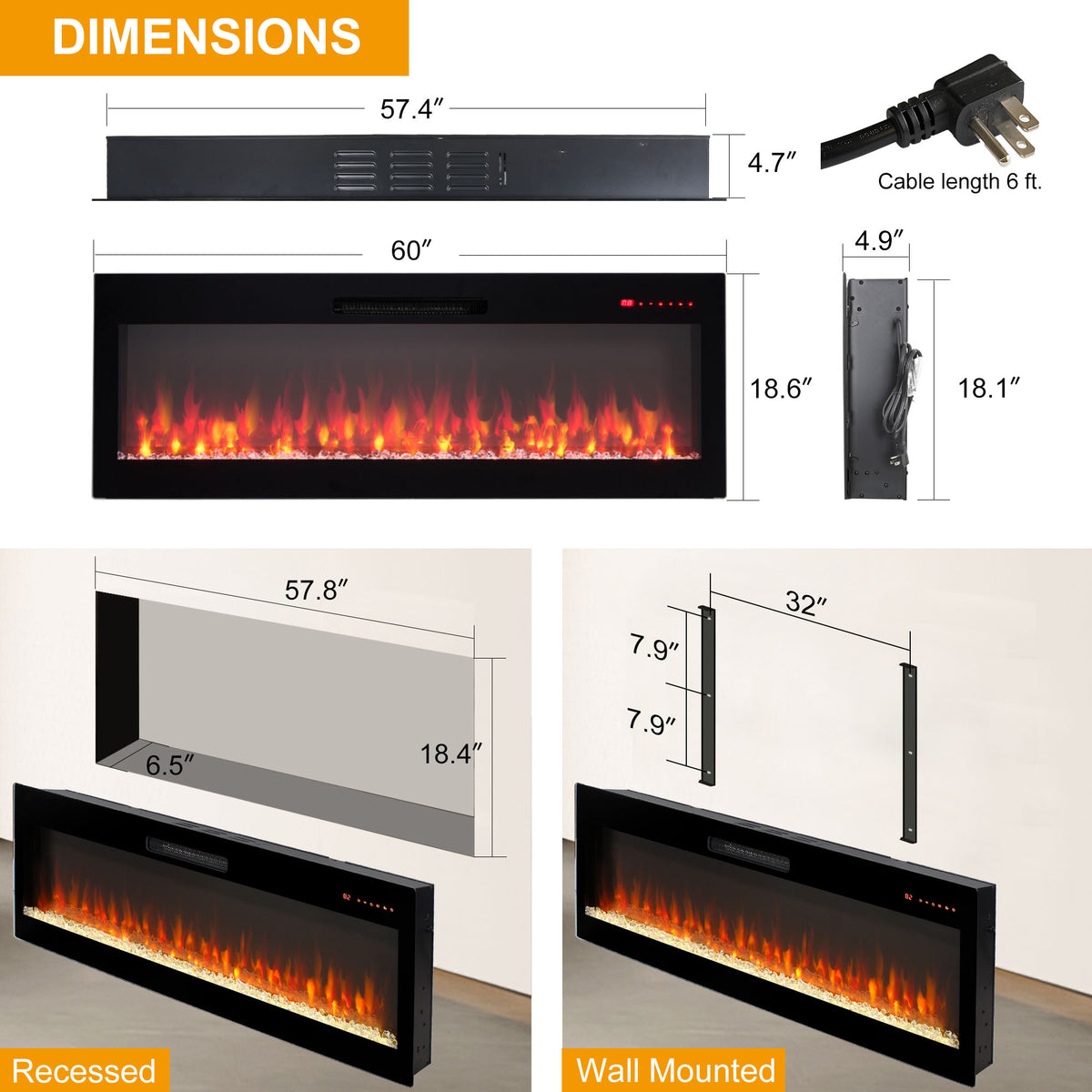 70 Inch Fireplace TV Stand for TVs Up to 70"