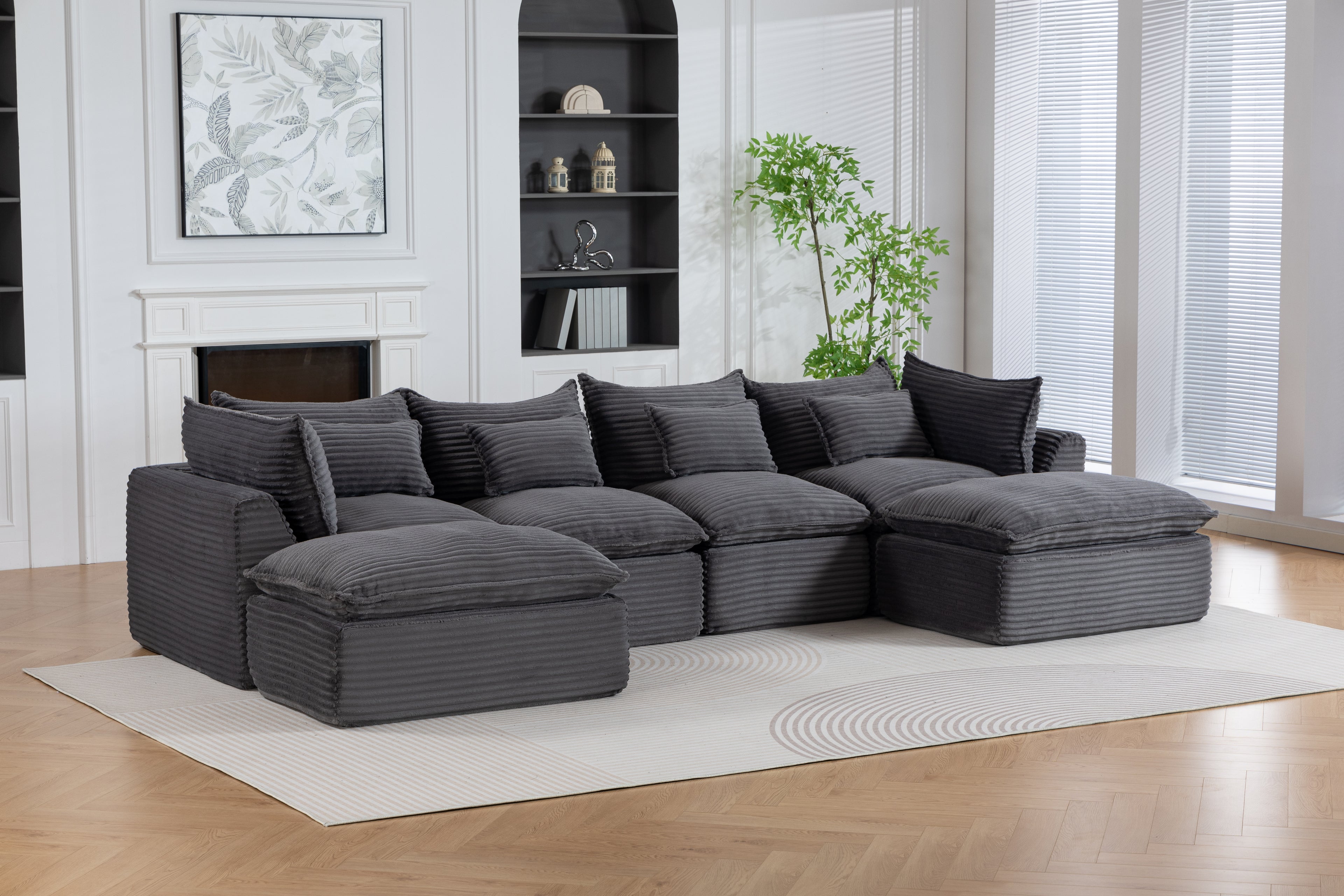 129.8" Width Cloud Couch Oversized Modular Sectional Sofa