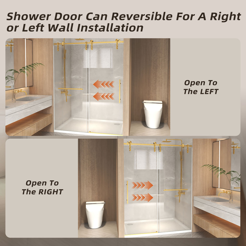 Frameless Sliding Shower Door - 5/16" Tempered Glass, Stainless Steel Frame