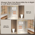 Frameless Sliding Shower Door - 5/16" Tempered Glass, Stainless Steel Frame