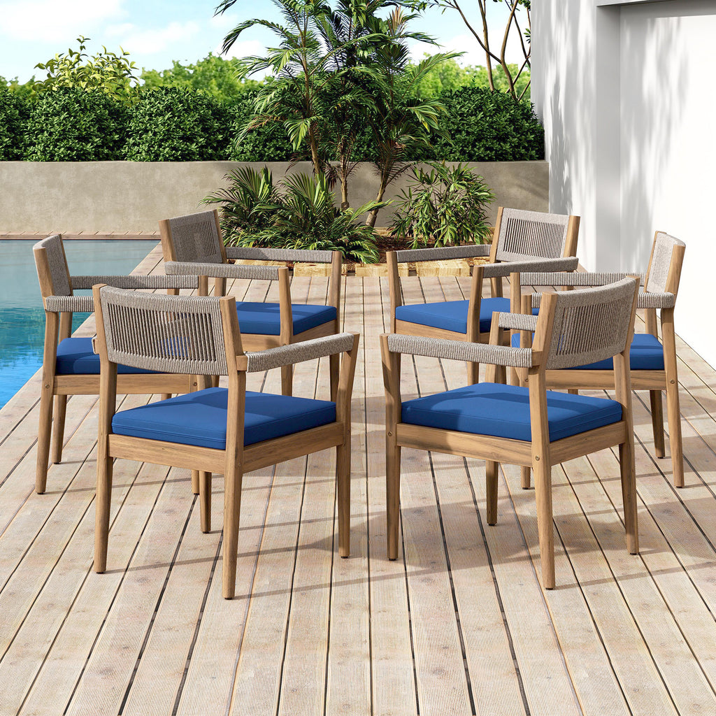 Braided Acacia Wood Outdoor Dining Chairs Set of 2