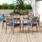 Braided Acacia Wood Outdoor Dining Chairs Set of 2