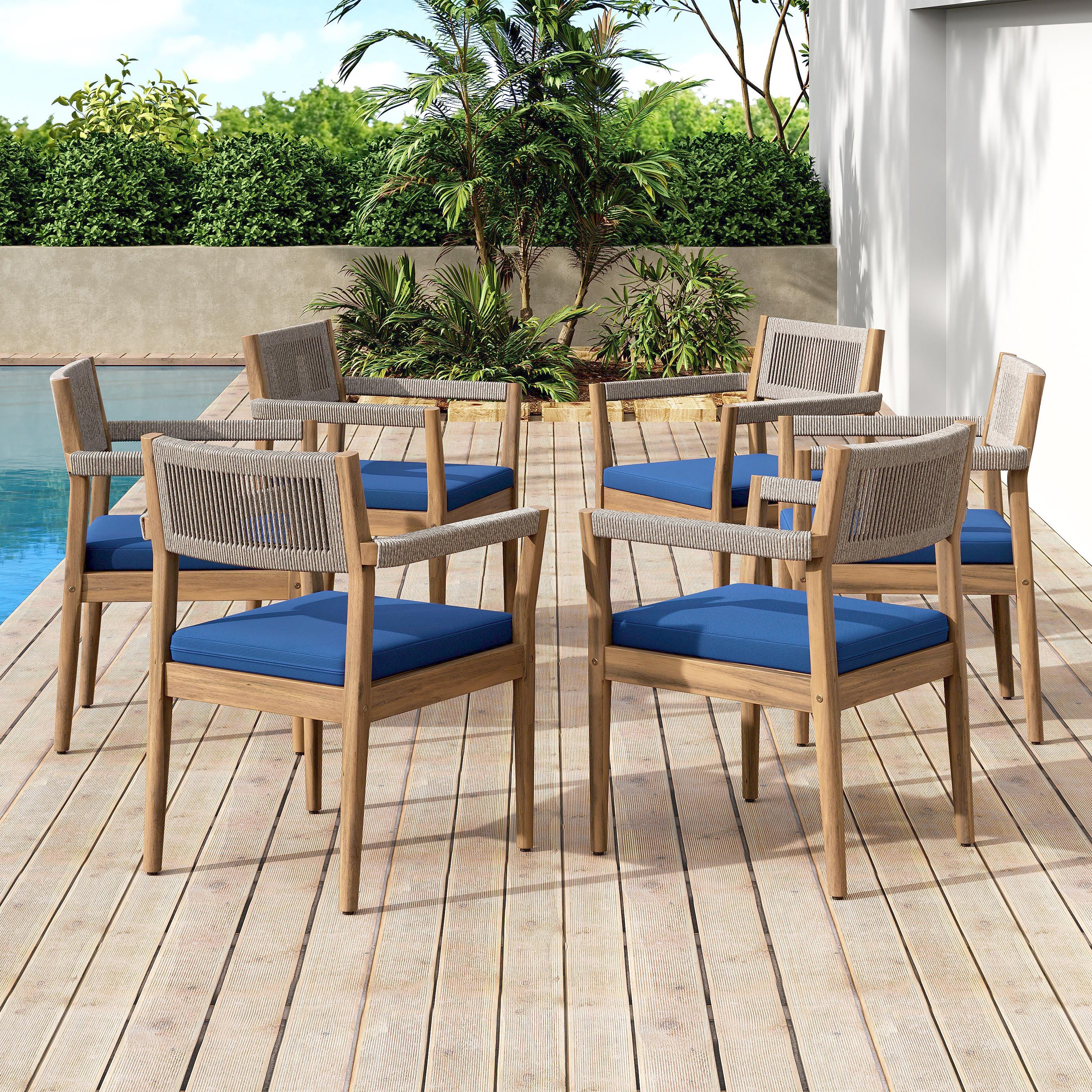 Braided Acacia Wood Outdoor Dining Chairs Set of 2