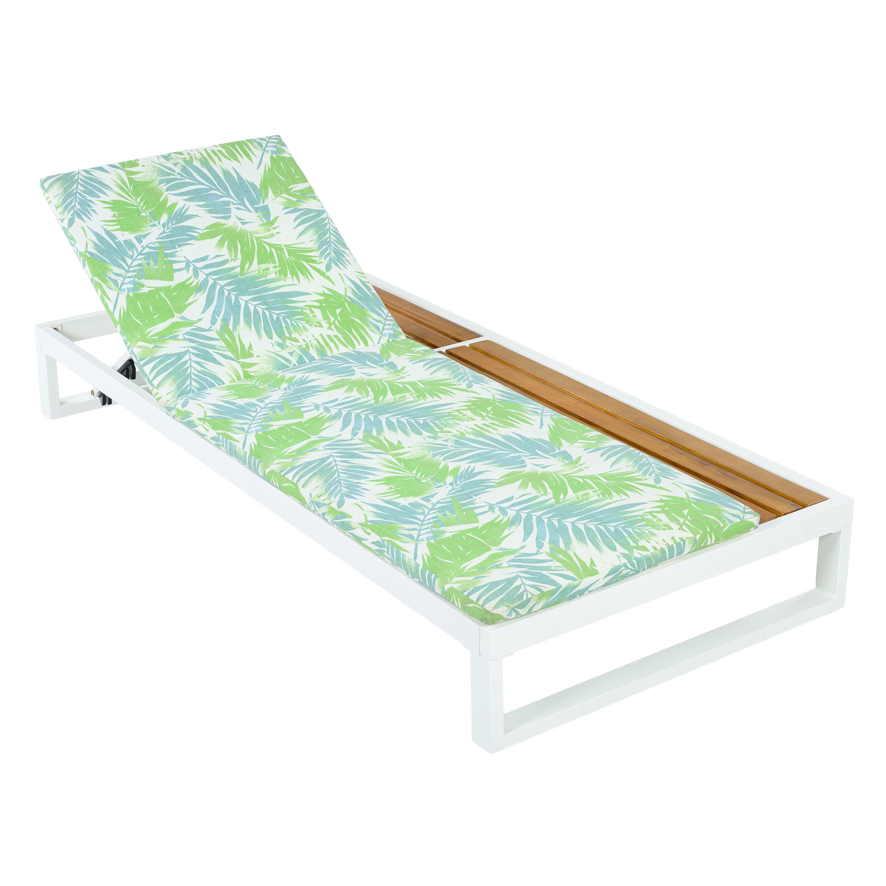 White Iron & Teak Finish Chaise Lounge Set