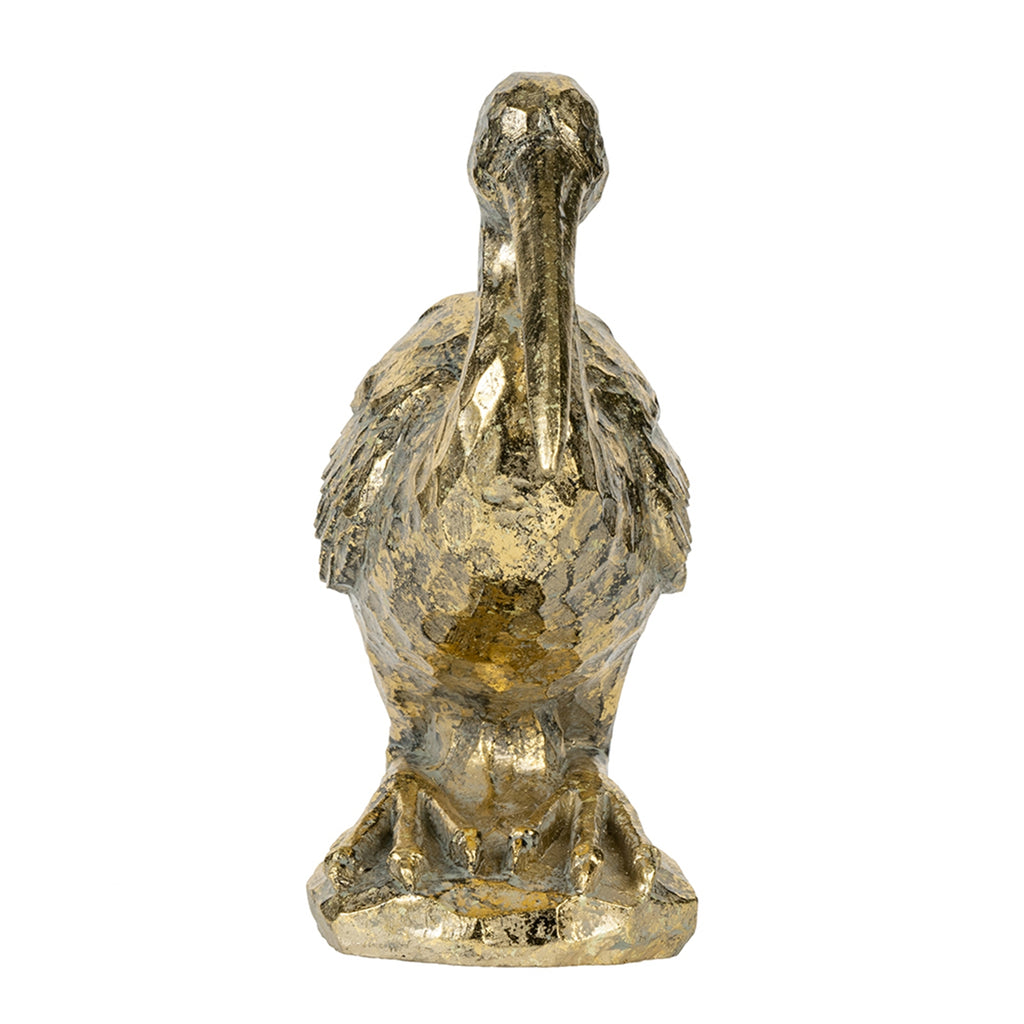 Kneeling Crane Figurine, 7.1 x 10.4 inches, Antique Gold Resin