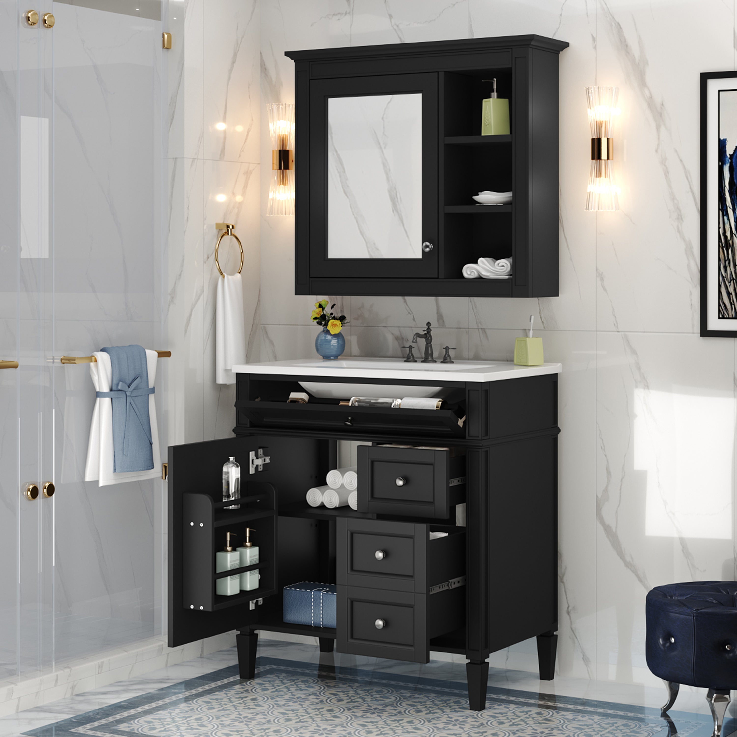 30" Bathroom Vanity with Top Sink and Storage Cabinet