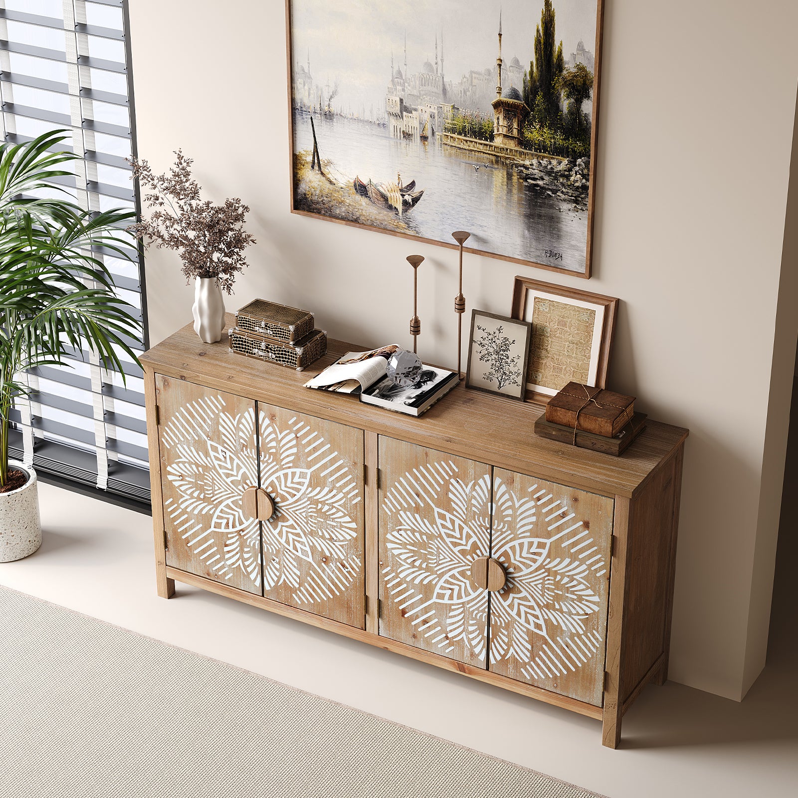 60" Wood Accent Cabinet with 4 Doors