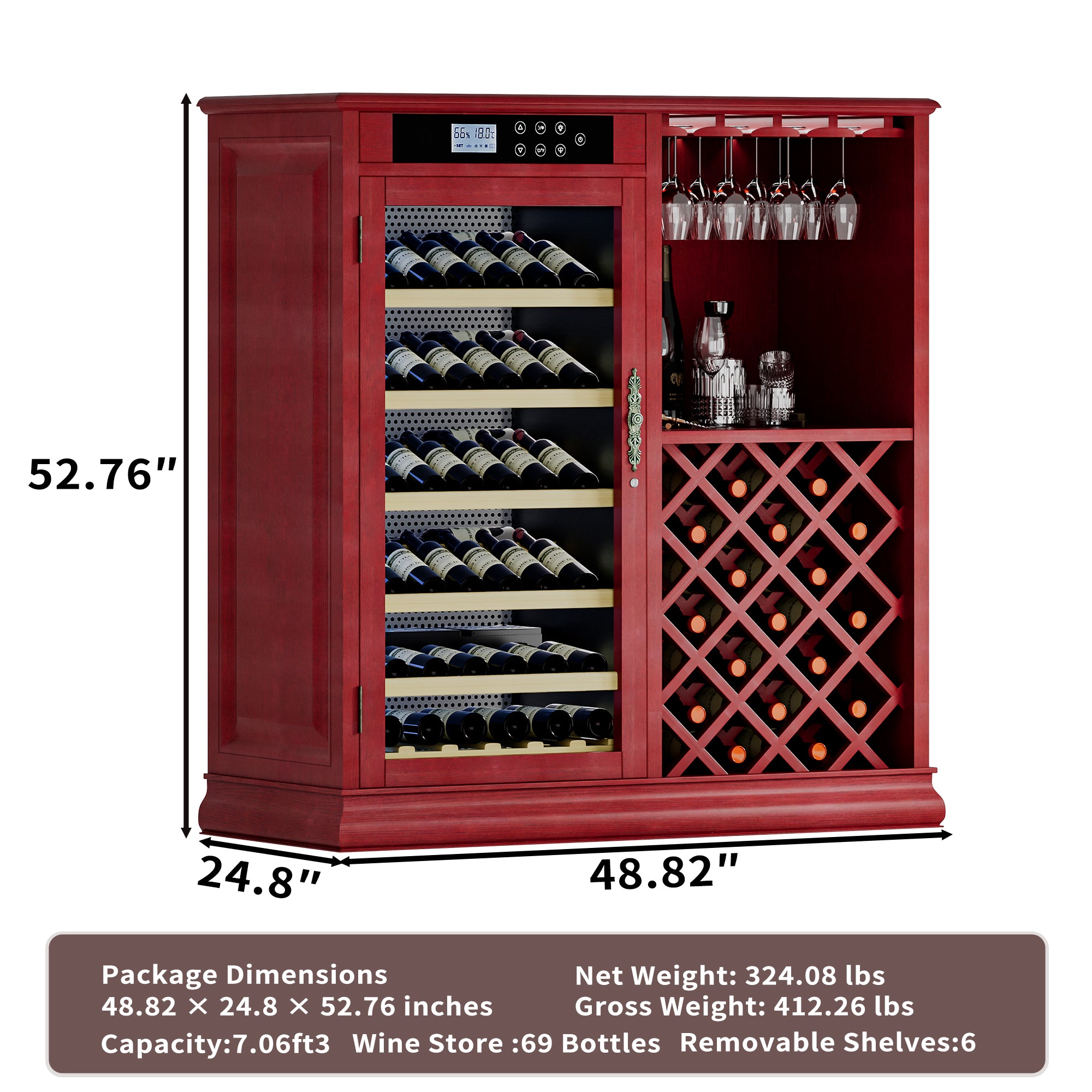 69 Bottles Wood Wine Refrigerator Cabinet