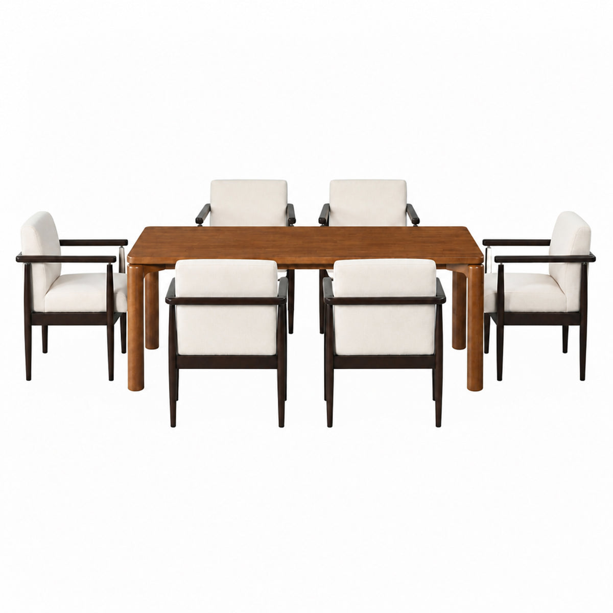 Mid-Century 7-Piece Dining Table Set, 70" Rubber Wood