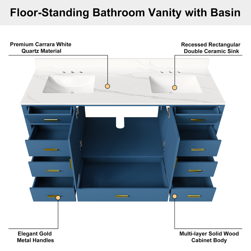 60" Solid Wood Bathroom Vanity with 2 Sinks