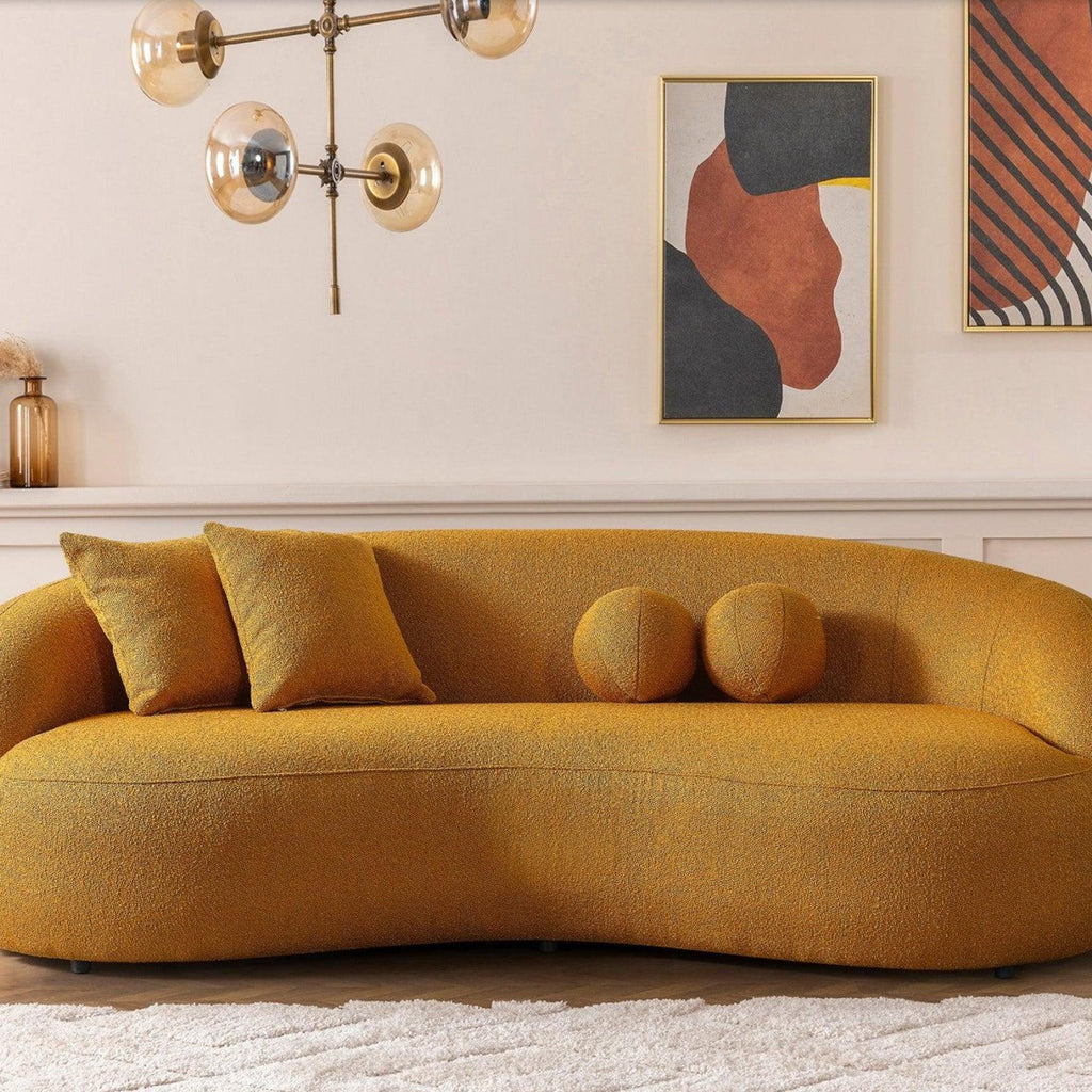Drake Japandi Style Curvy Boucle Sofa
