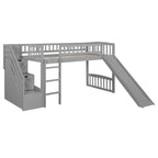 Stairway Twin Size Loft Bed with Two Drawers and Slide, Gray