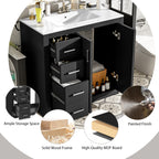36'' Bathroom Vanity with Ceramic Sink Combo, Solid Wood Frame
