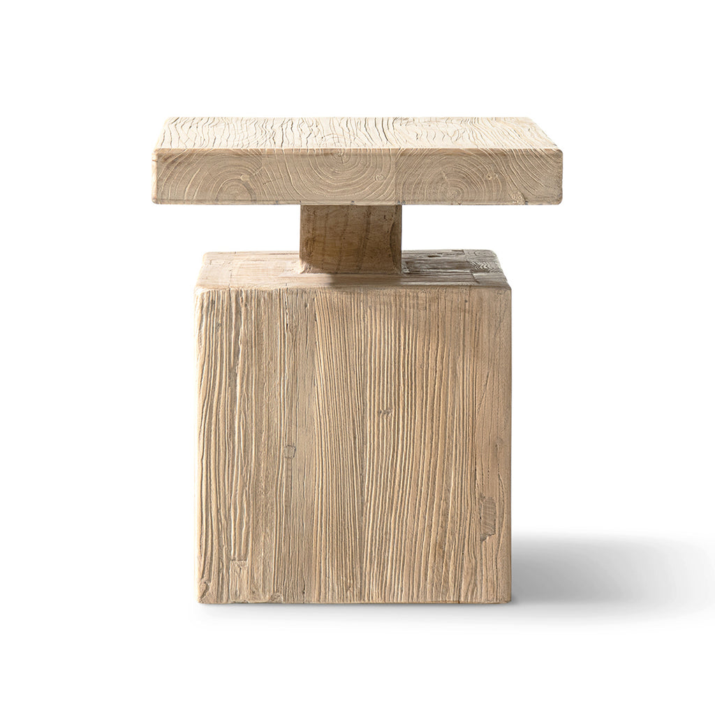 Calder 18" Solid Square Reclaimed Elm Block Plinth Side Table