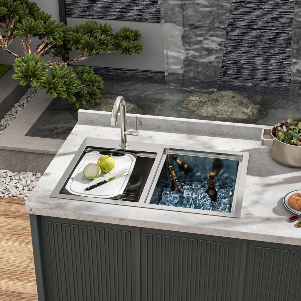 Outdoor Double Bowl Drop-In Stainless Steel Sink with Workstation