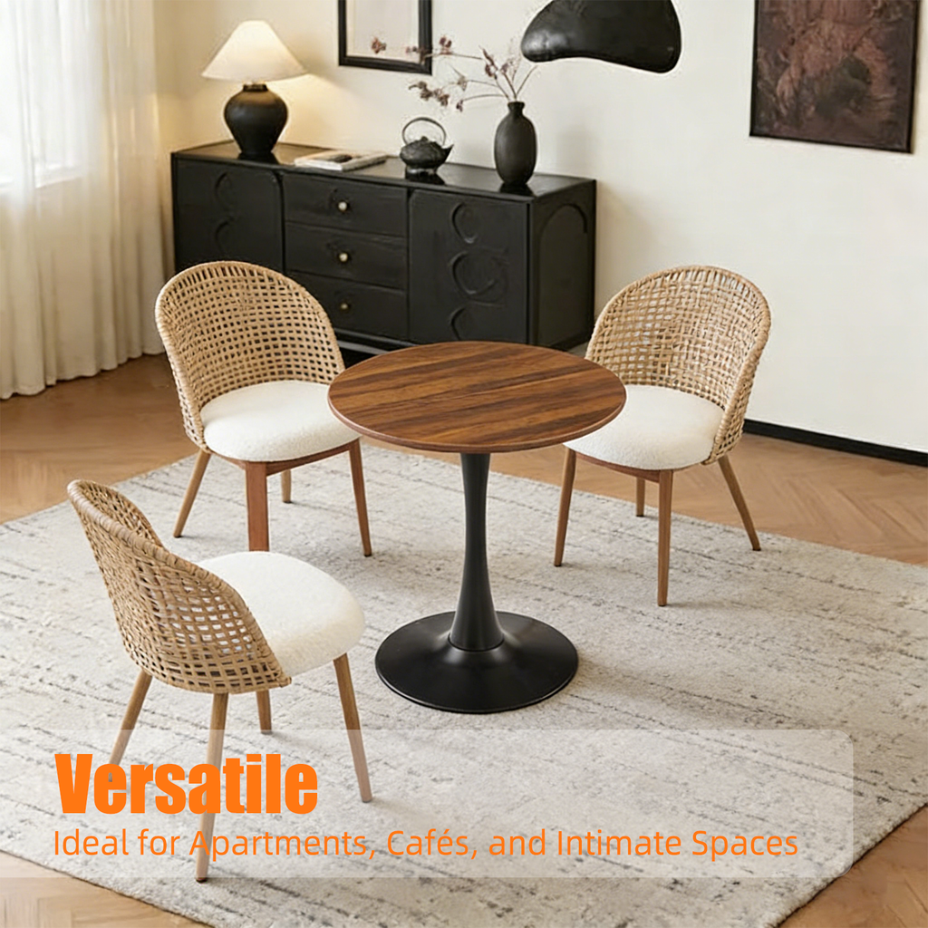 Dark Wood Grain Round Dining Table