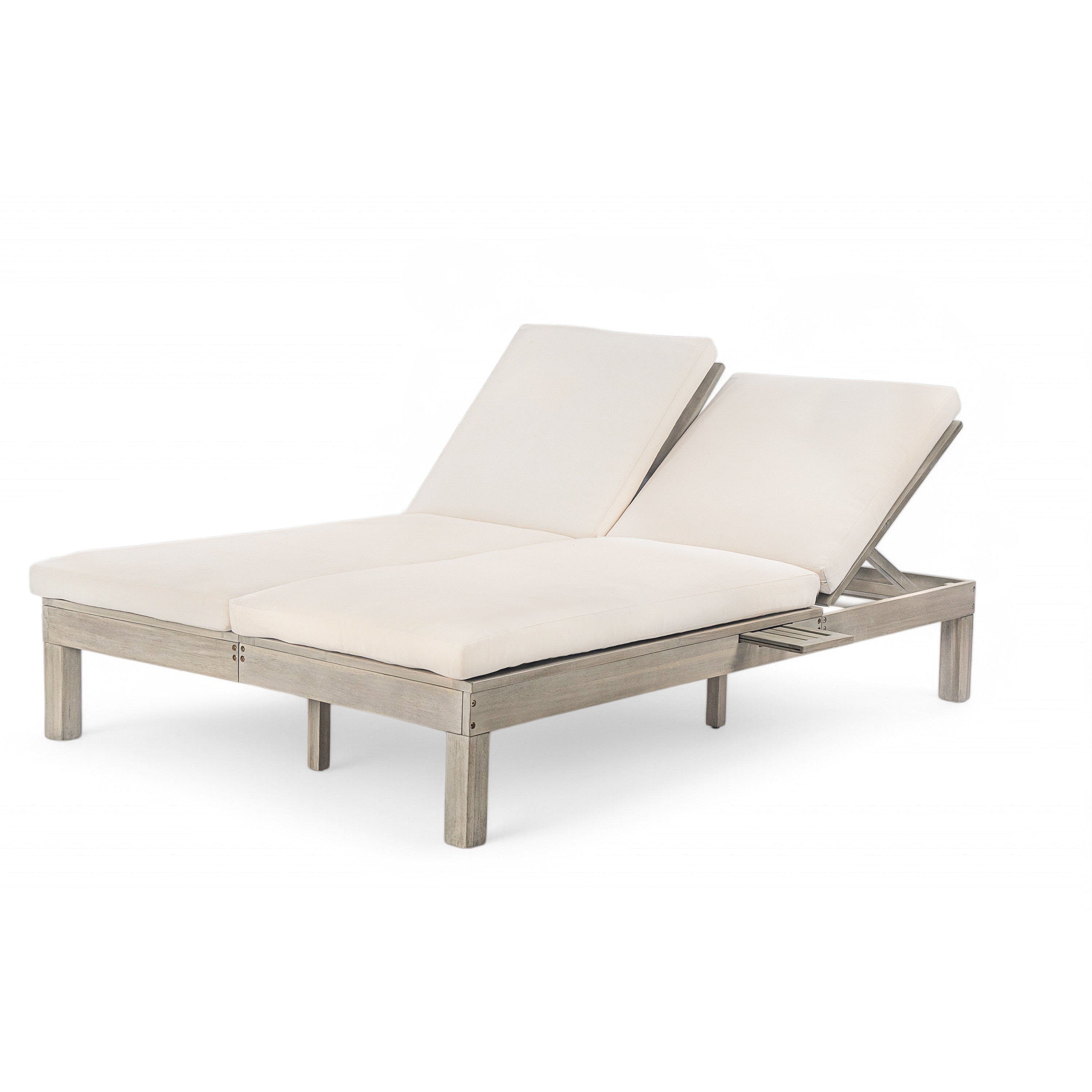 TREXM 5-Position Adjustable Backrest Double Chaise Lounge Outdoor