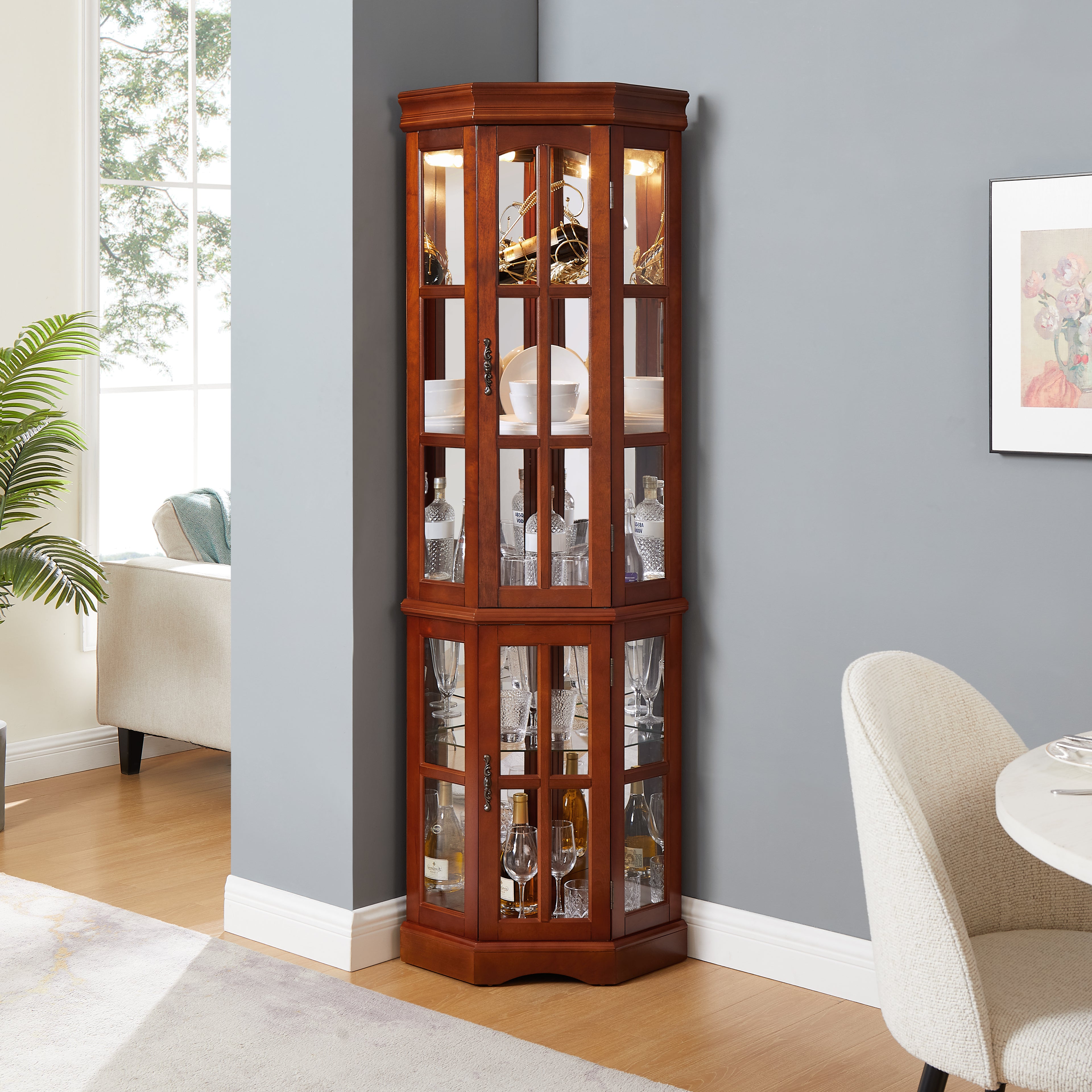 Corner Curio Cabinet with 5 Shelves and Lighting System