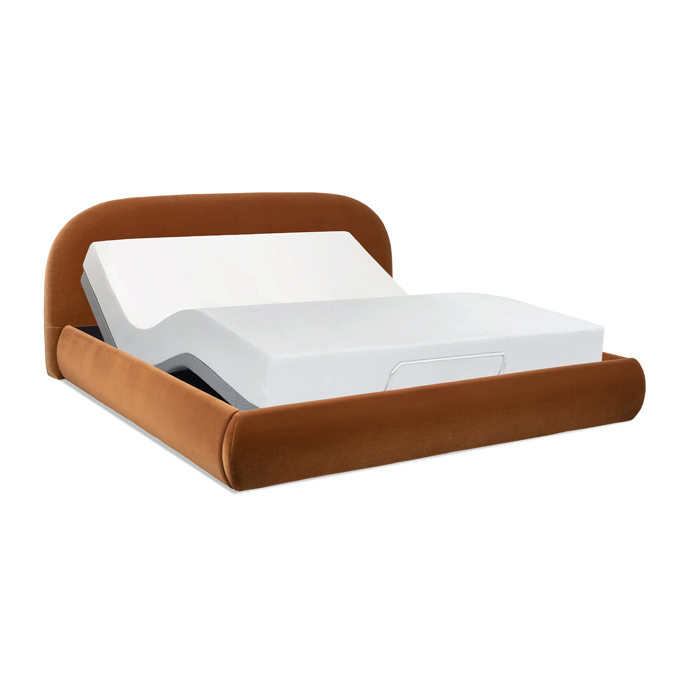 Archie Puffy Grounded Upholstered Platform Bed, King, Burnt