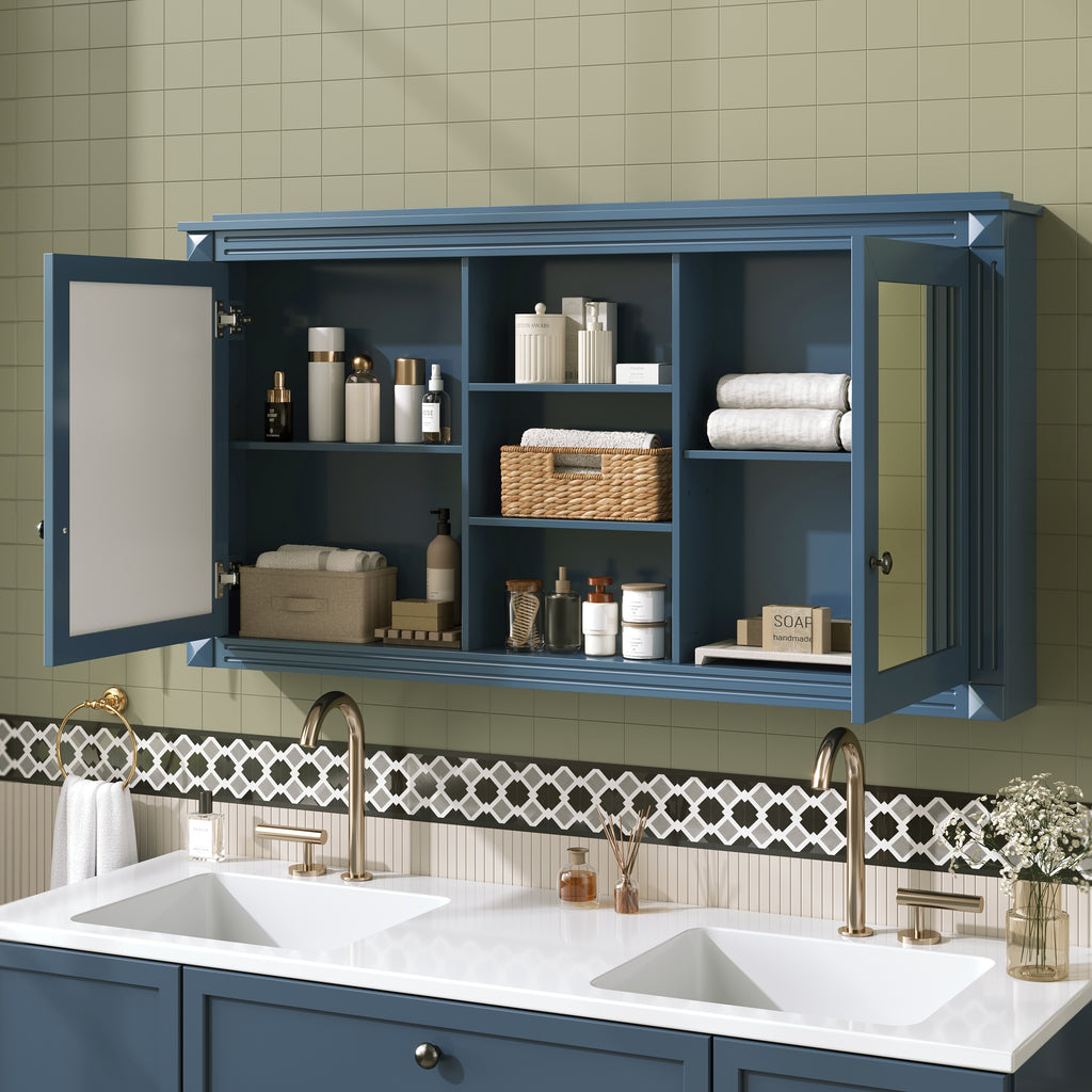 55 Inch Wall-Mount 2-in-1 Mirror Cabinet with Adjustable Shelves