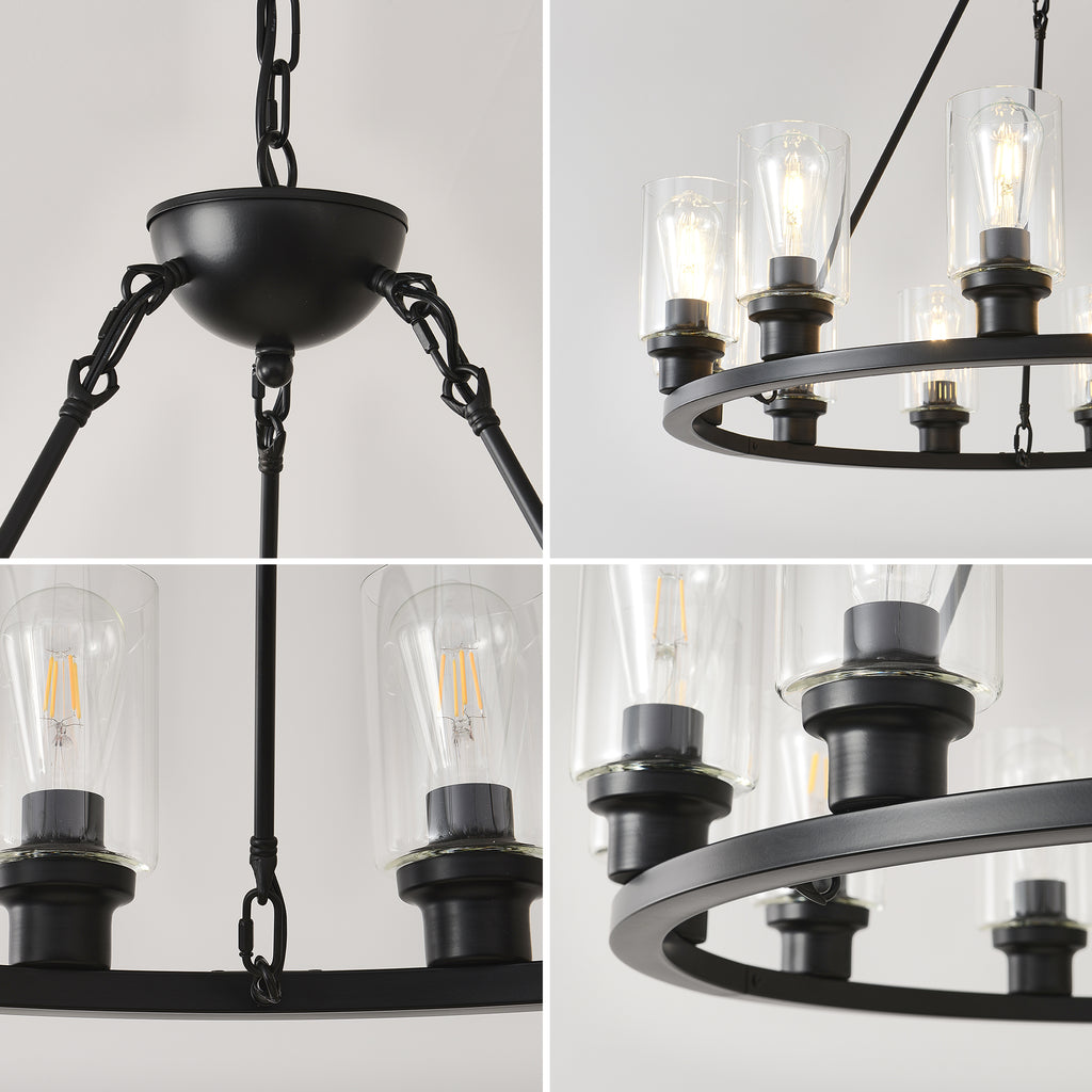 Black Wagon Wheel Chandelier - 34.5 Inch Modern Farmhouse
