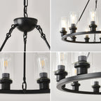 Black Wagon Wheel Chandelier - 34.5 Inch Modern Farmhouse