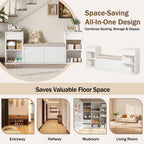 TREXM All-in-One Entryway Storage Bench with Cushion, Compartments & Drawers