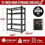 72"H 5-Tier Adjustable Heavy Duty Shelving Metal Mesh Storage Rack