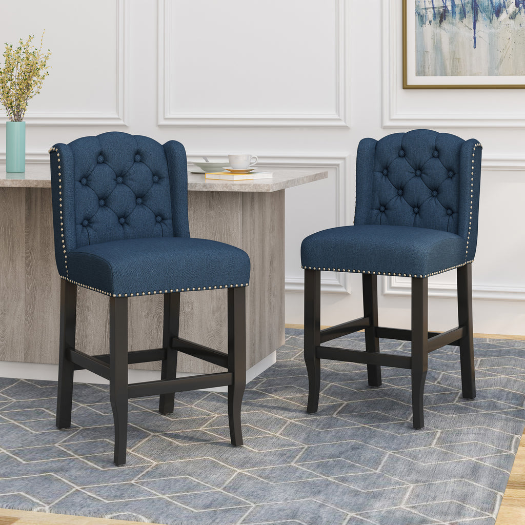 Vienna Contemporary Fabric Tufted Wingback Counter Stools, Set of 2