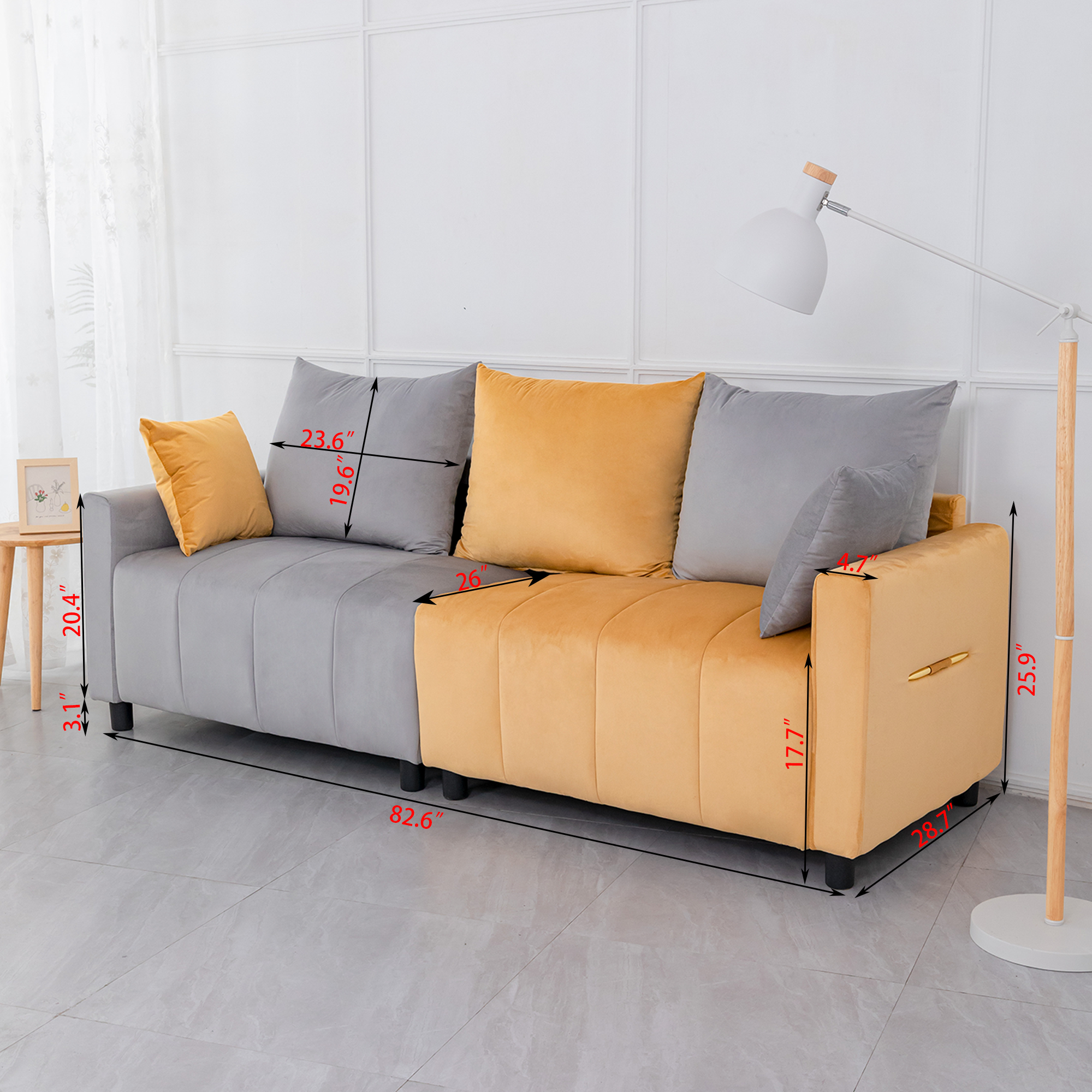 Velvet Modern 2-Seater Sofa, Light