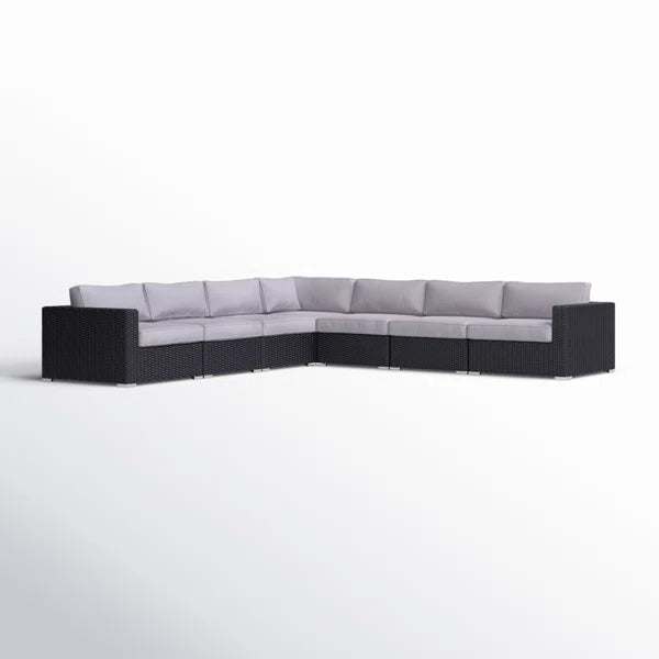 Fully Assembled 122'' Wide Outdoor Wicker Patio Sectional with Cushions