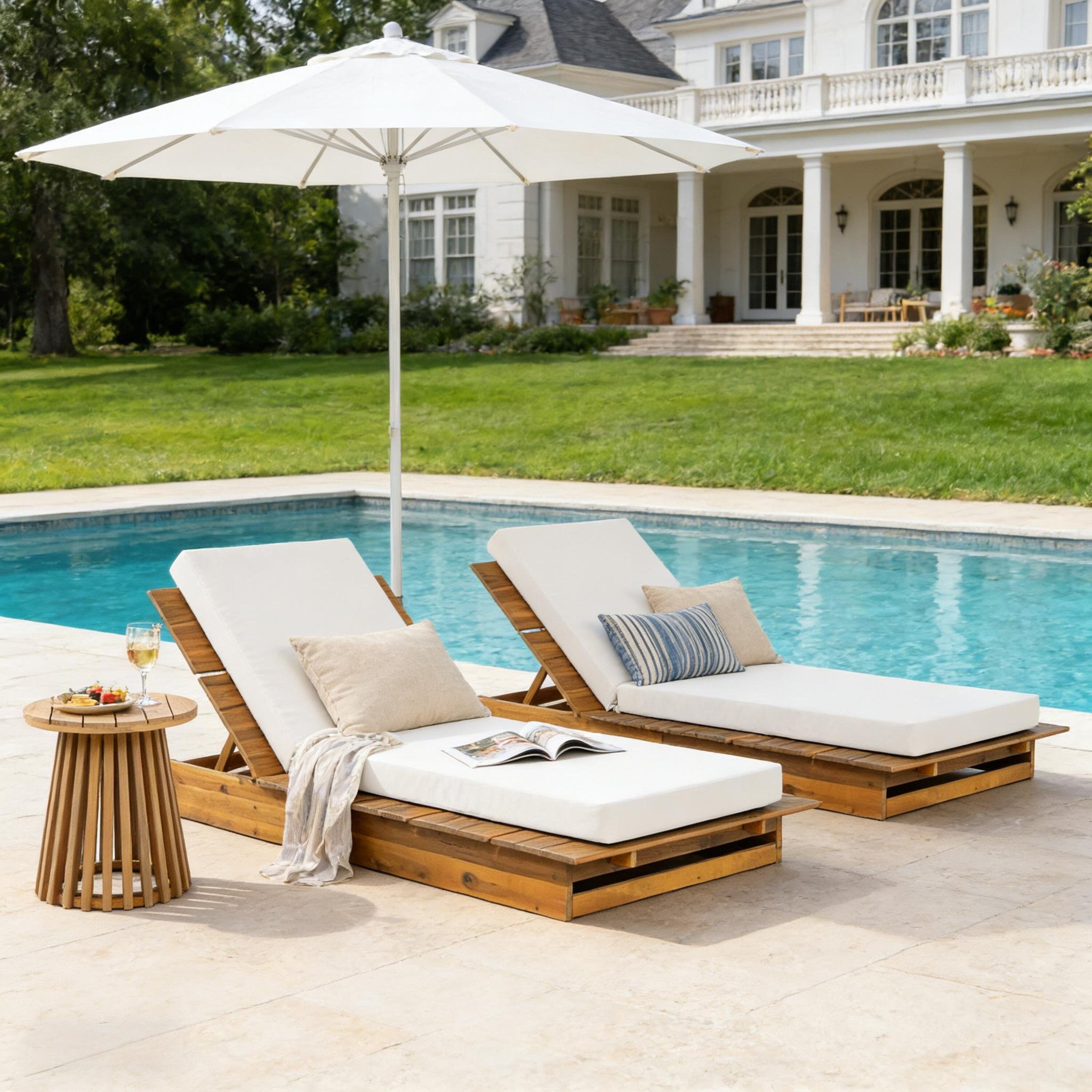 Acacia Wood Chaise Lounge with Movable Cushions