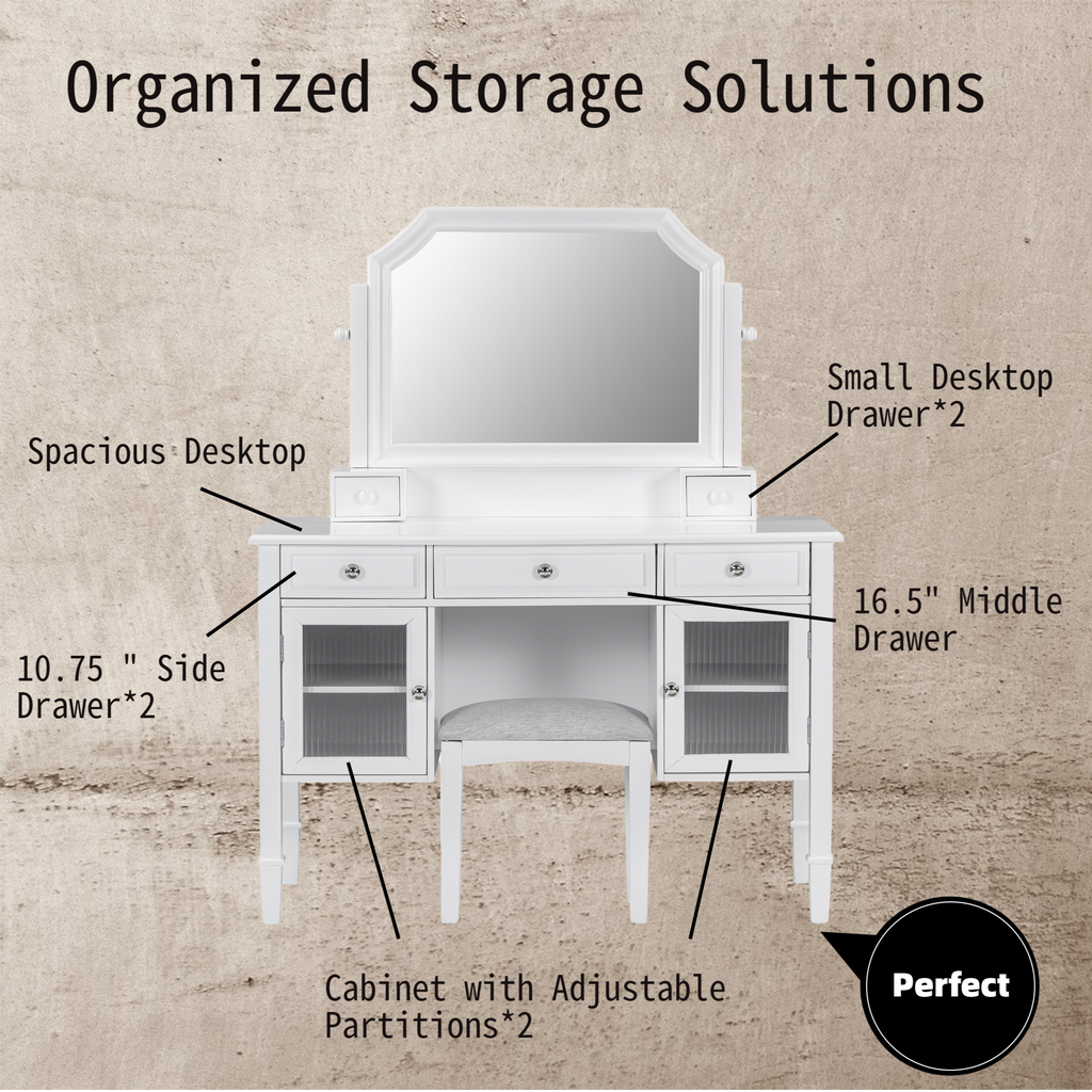 44.4" Makeup Vanity Desk with Adjustable Mirror