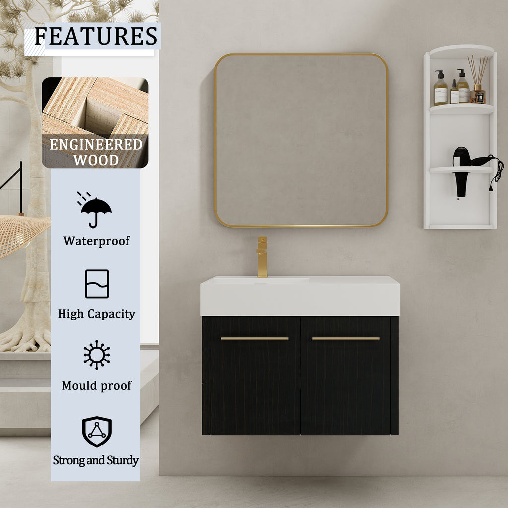 30 Inch Wall-Mounted Bathroom Vanity with Sink and Storage Rack