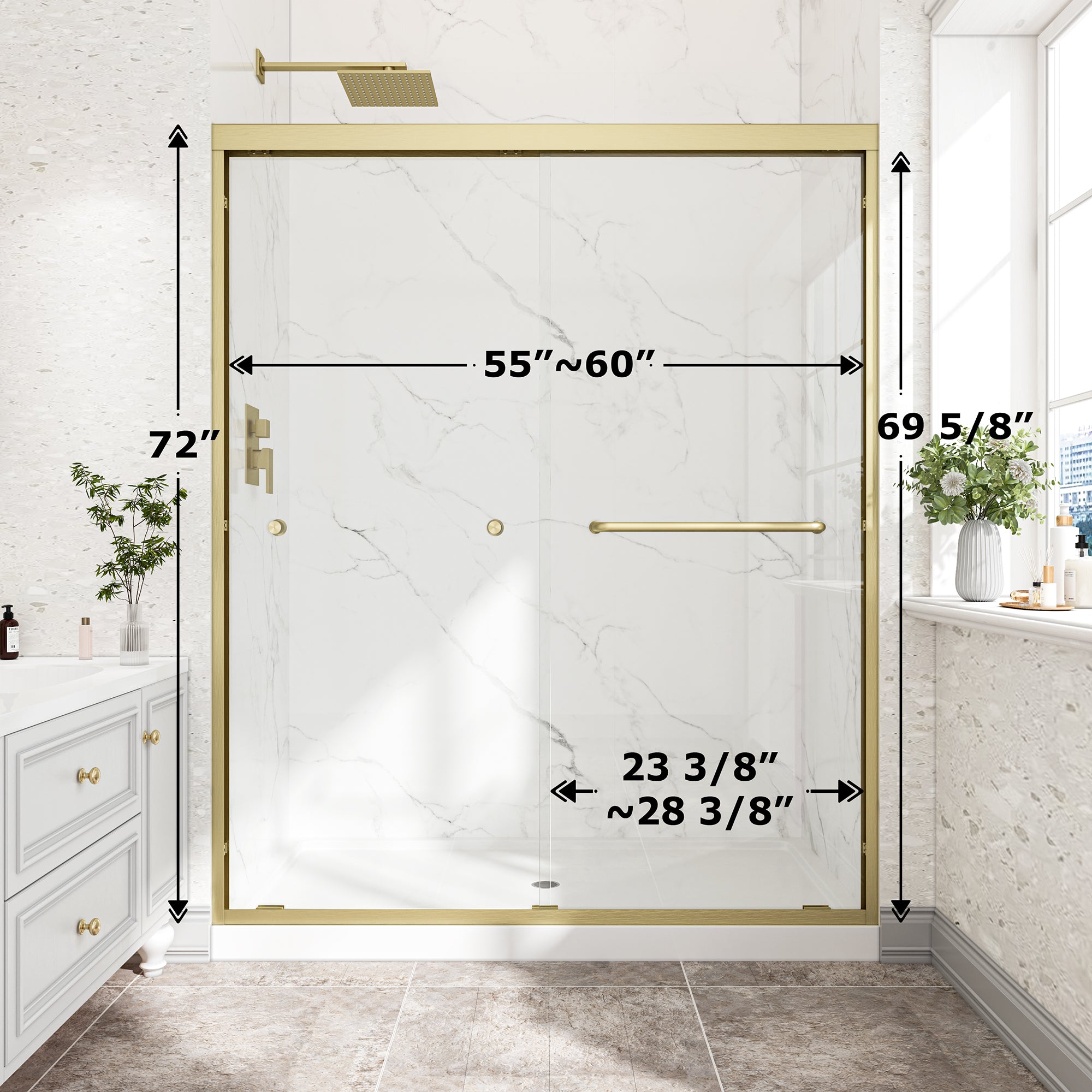 55"-60" W x 72" H Brushed Shower Door
