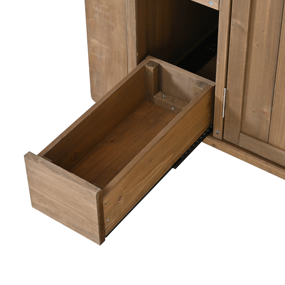 54.33" Farmhouse Rolling Outdoor Kitchen Cart, Solid Wood Frame with Stainless Steel Top, Spice Rack, Towel Rack, Lockable Wheels & Multi-Functional Storage for Patio, Backyard BBQ & Kitchen
