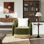 Serena 31.5" Ruched Barrel Back Accent Arm Chair with Bullion Fringe