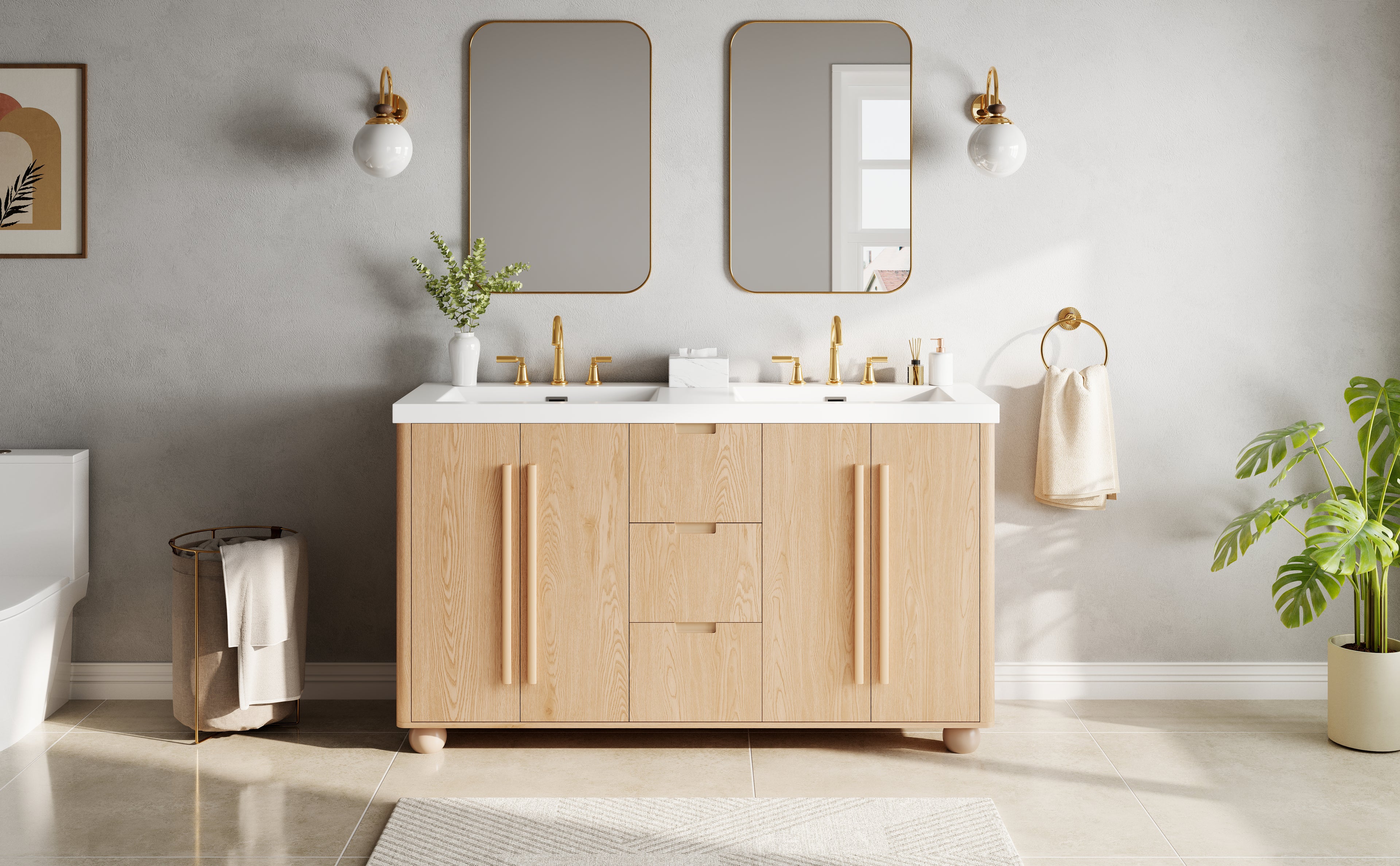 59.1" Double Sink Bathroom Vanity with Resin Sinks