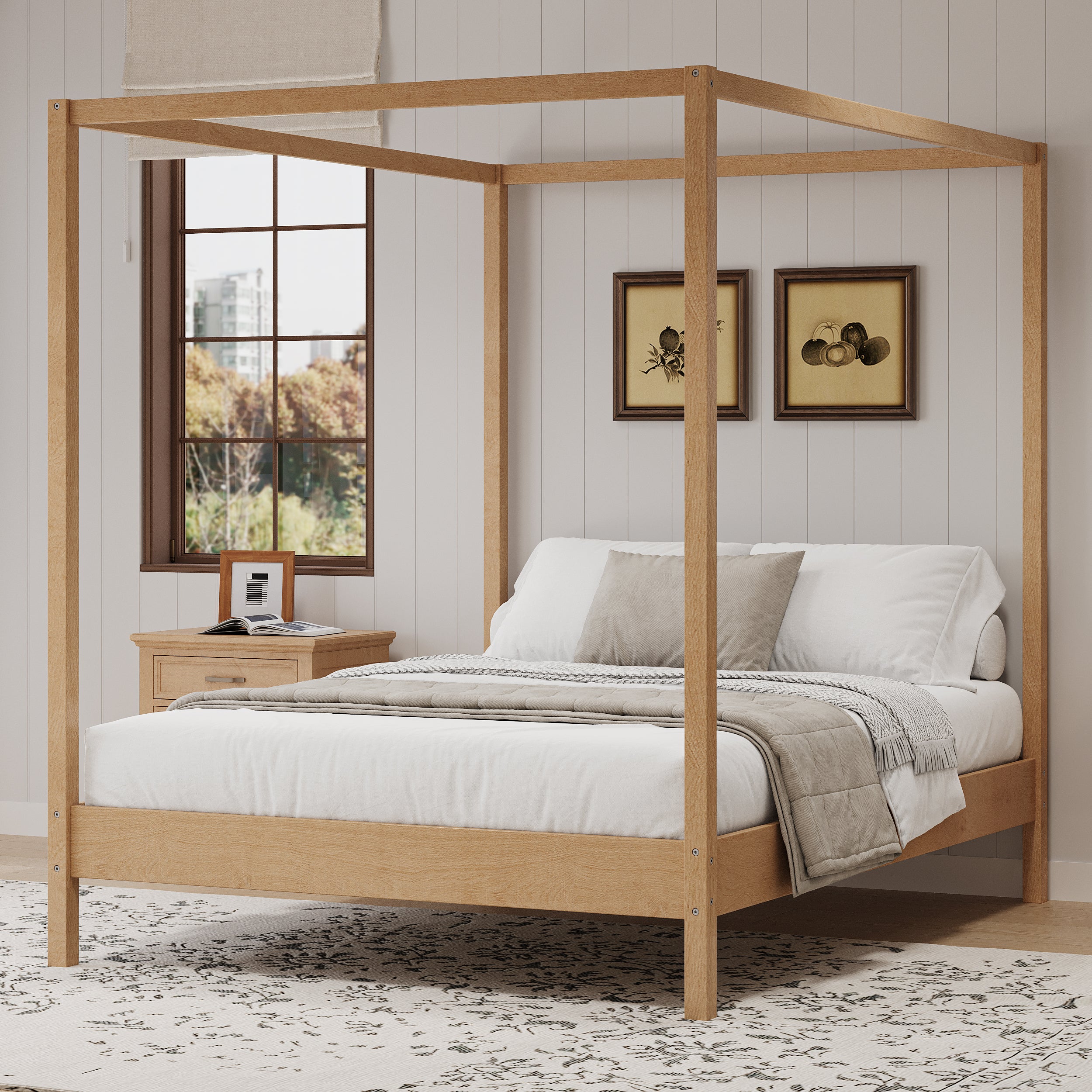 Solid Wood King Size Canopy Bed Frame